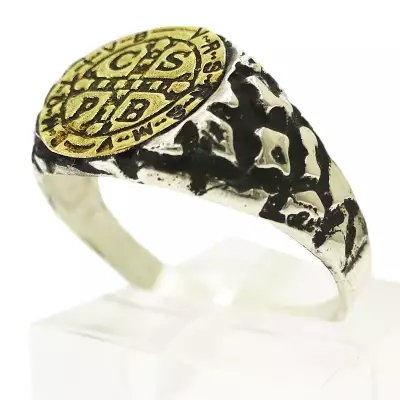 Anello San Benedetto In Argento 925 Con Croce E Sello - Protezione E Fede - Regalo Religioso